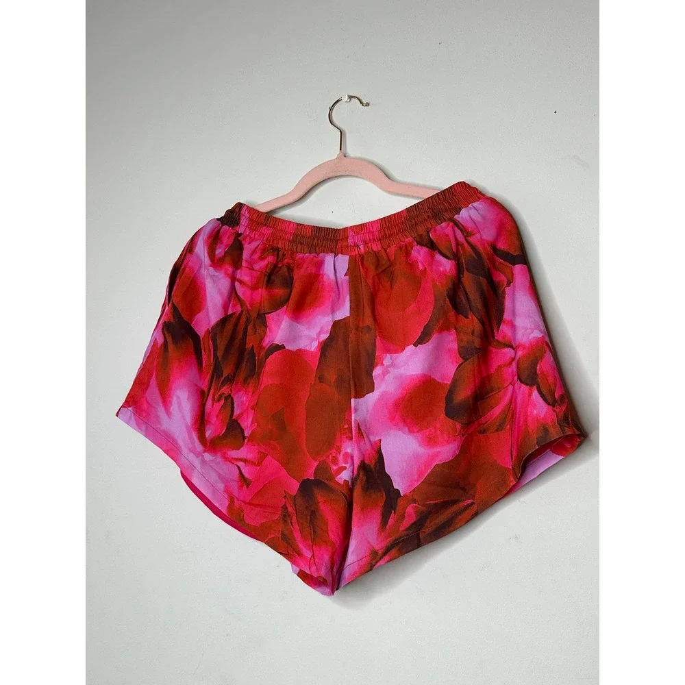 RNWY Pink Floral 2 Piece Set Oversized Button Down Shirt and Shorts Womens‎ M L